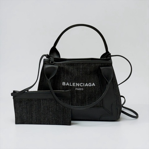 莉亞精品♡ BALENCIAGA 黑灰牛仔帆布包 二手美包