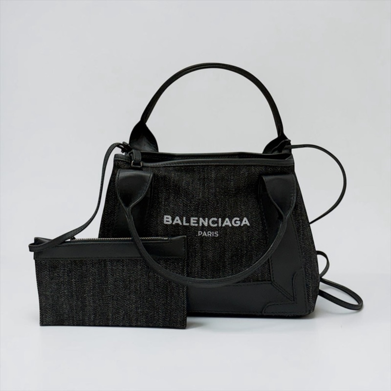 莉亞精品♡ BALENCIAGA 黑灰牛仔帆布包 二手美包-0
