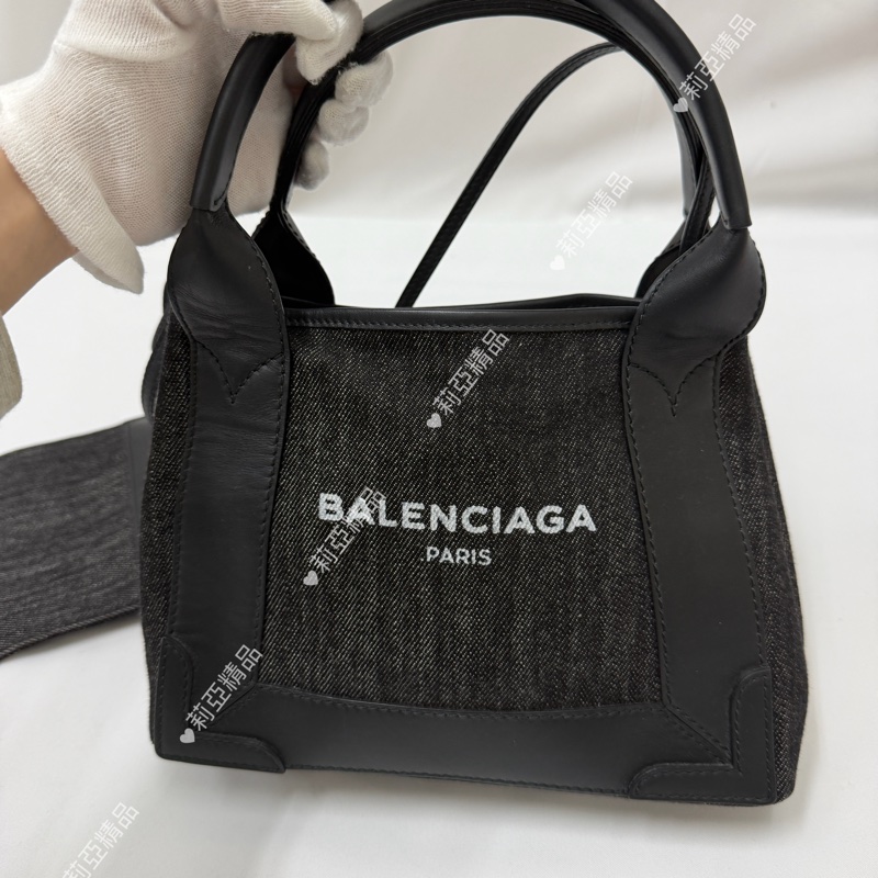 莉亞精品♡ BALENCIAGA 黑灰牛仔帆布包 二手美包-2