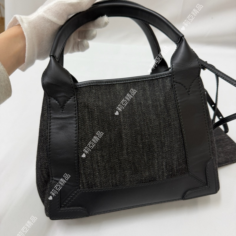 莉亞精品♡ BALENCIAGA 黑灰牛仔帆布包 二手美包-3