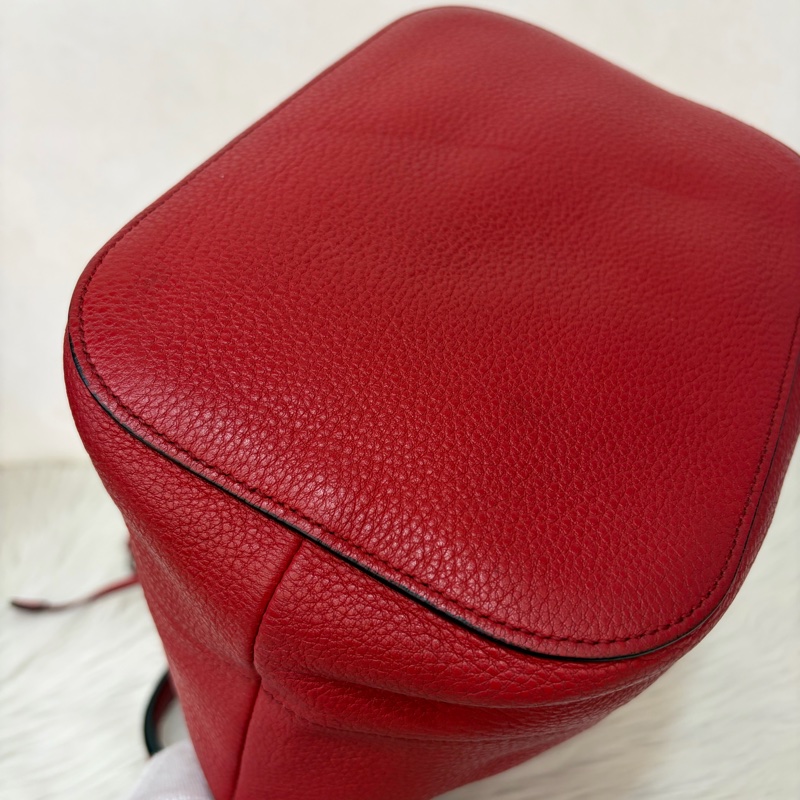 PRADA 1BE018 紅皮 荔枝紋 金釦 手提包 斜背包 水桶包-7