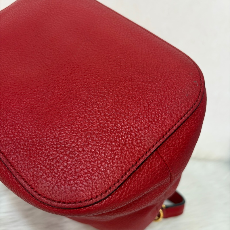 PRADA 1BE018 紅皮 荔枝紋 金釦 手提包 斜背包 水桶包-10