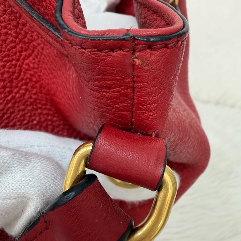 PRADA 1BE018 紅皮 荔枝紋 金釦 手提包 斜背包 水桶包-22