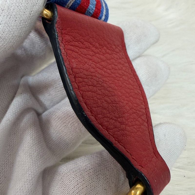 PRADA 1BE018 紅皮 荔枝紋 金釦 手提包 斜背包 水桶包-68