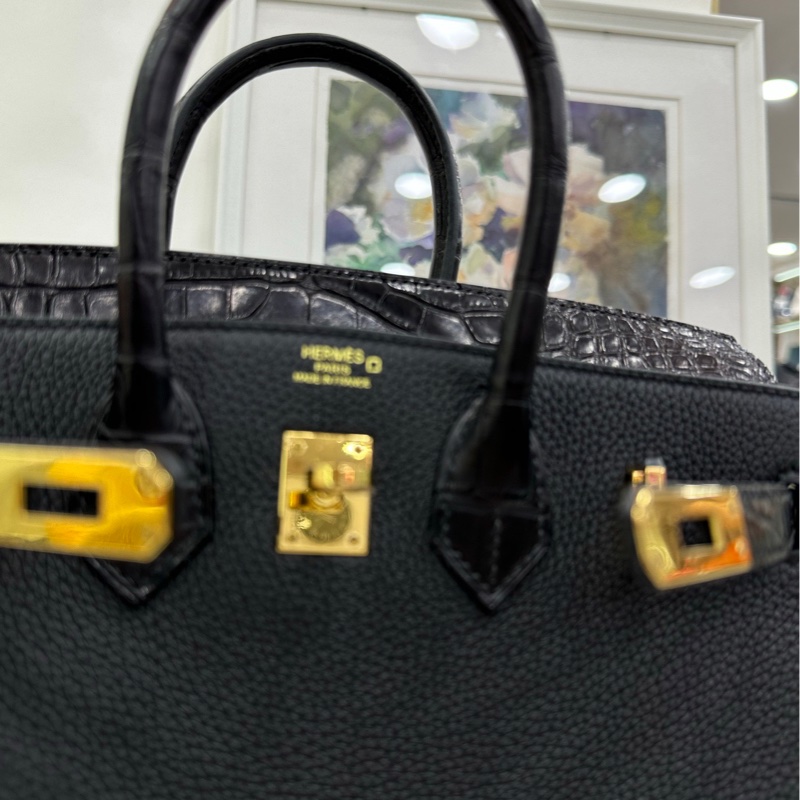 Hermes birkin25 Touch 黑金 togo皮拼霧面鱷魚 U刻 閒置 23年購證-7