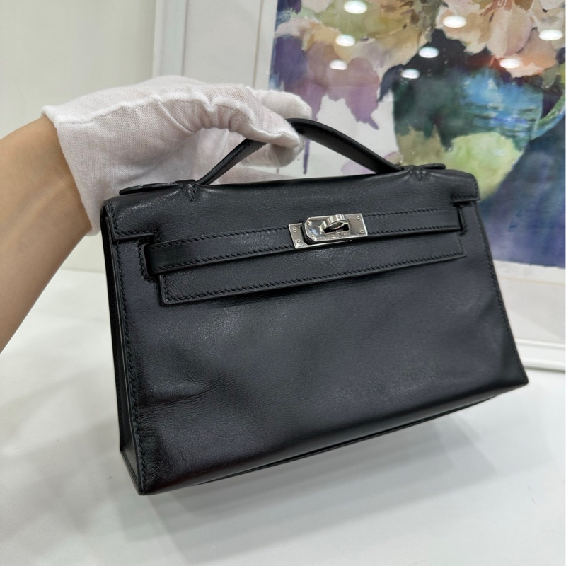 Hermes愛馬仕minikelly一代黑銀S皮 框J刻-6
