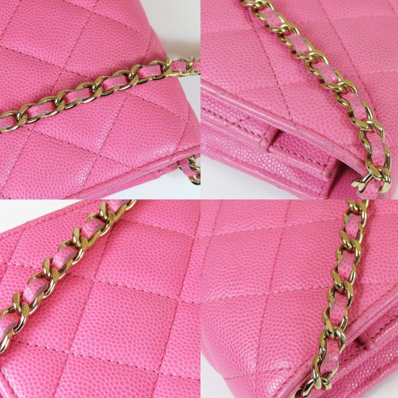 【巴黎站二手名牌專賣店】＊現貨＊CHANEL 香奈兒 真品＊粉色菱格紋荔枝皮革金雙C鏈包 WOC斜背包-5