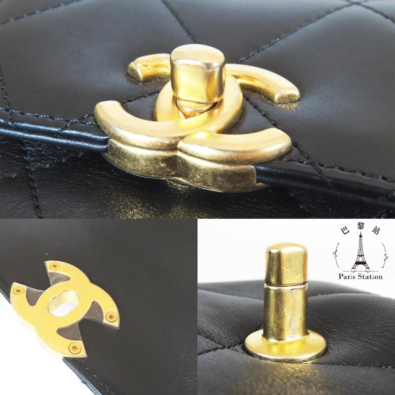 【巴黎站二手名牌專賣店】＊現貨＊CHANEL香奈兒真品＊黑色菱格紋皮革滾鏈金雙C方斜背包-5