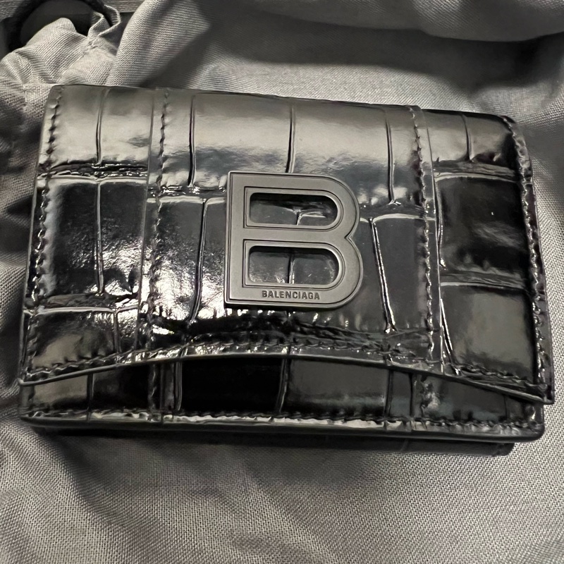🇮🇹義大利購入｜Balenciaga HOURGLASS迷你鱷魚壓紋短夾｜現貨-0
