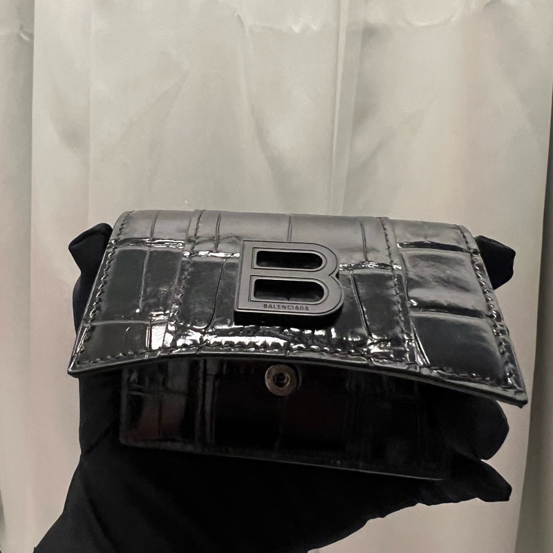 🇮🇹義大利購入｜Balenciaga HOURGLASS迷你鱷魚壓紋短夾｜現貨-6