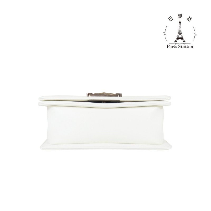 【巴黎站二手名牌專賣店】＊現貨＊CHANEL 香奈兒 真品＊經典BOY 20白色荔枝菱格牛皮復古銀釦肩背斜背包-2