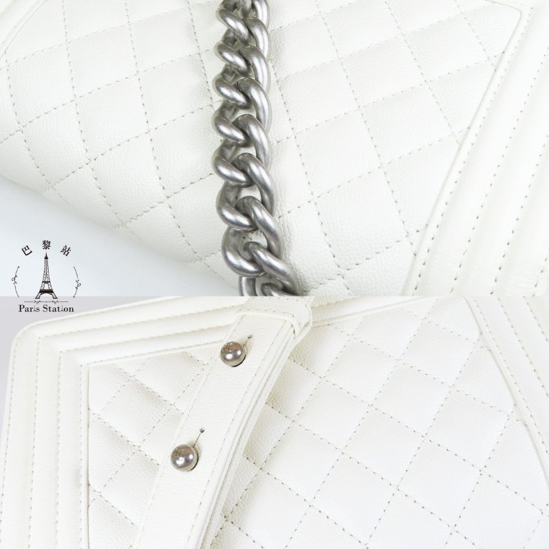 【巴黎站二手名牌專賣店】＊現貨＊CHANEL 香奈兒 真品＊經典BOY 20白色荔枝菱格牛皮復古銀釦肩背斜背包-6