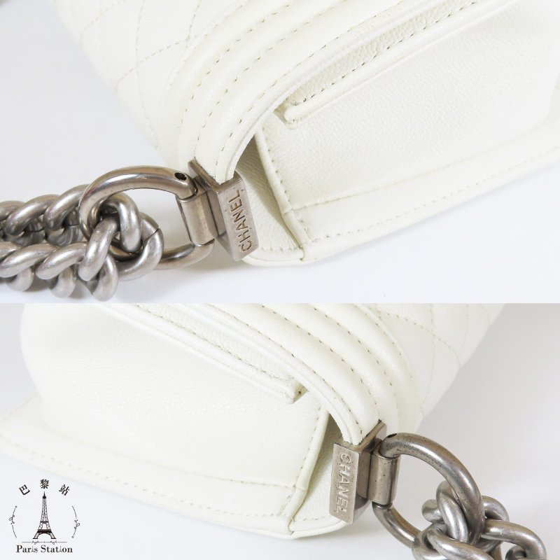 【巴黎站二手名牌專賣店】＊現貨＊CHANEL 香奈兒 真品＊經典BOY 20白色荔枝菱格牛皮復古銀釦肩背斜背包-7