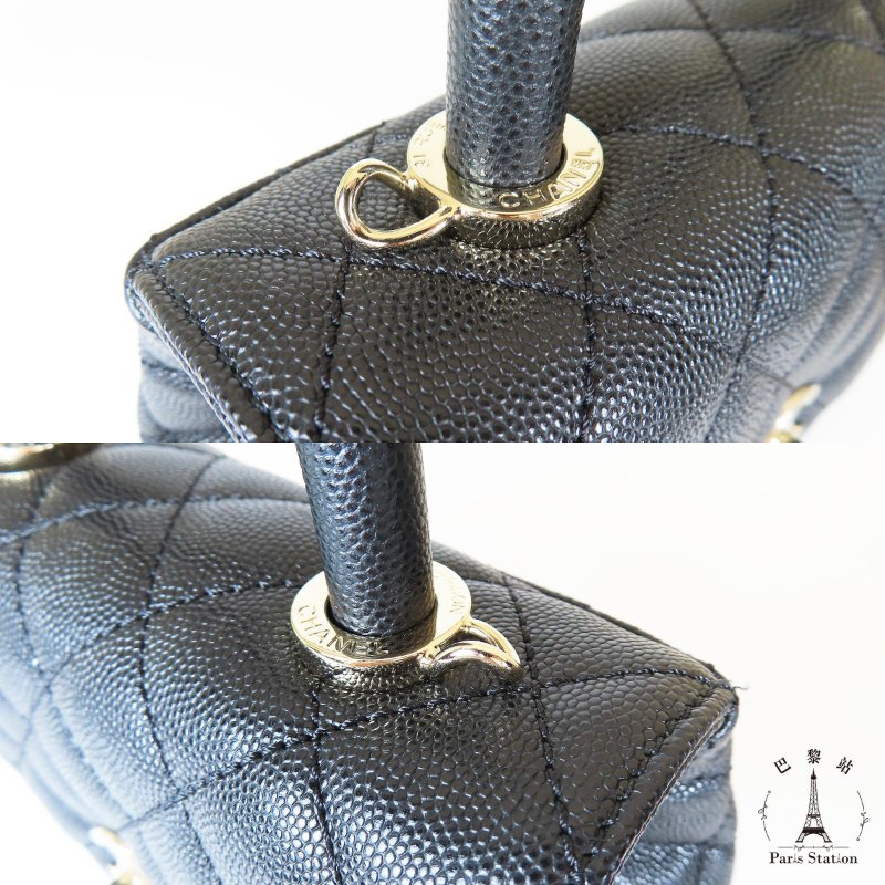 【巴黎站二手名牌專賣店】＊現貨＊CHANEL香奈兒真品＊黑色荔枝皮革淡金雙C MINI HANDLE 手提斜背包-5