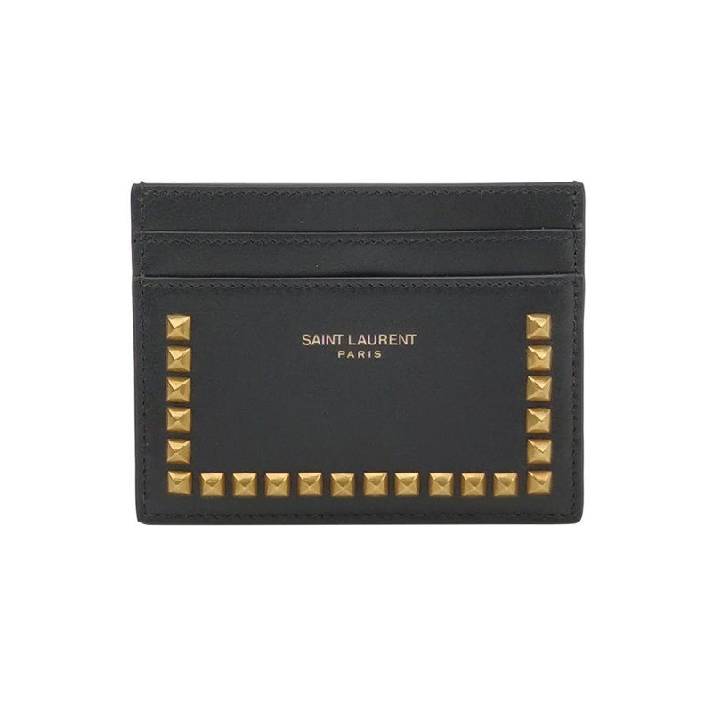 Saint Laurent 牛皮鉚釘裝飾字母logo卡包-0