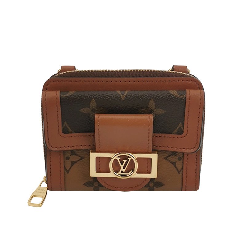 Louis Vuitton (LV) Dauphine達芙妮牛皮拼色老花LV搭扣錢包晶片款-0