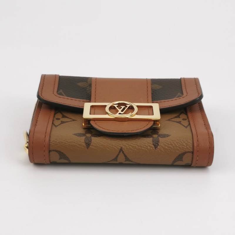 Louis Vuitton (LV) Dauphine達芙妮牛皮拼色老花LV搭扣錢包晶片款-4