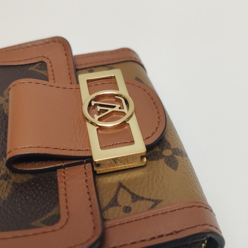 Louis Vuitton (LV) Dauphine達芙妮牛皮拼色老花LV搭扣錢包晶片款-10