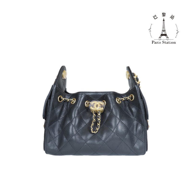 【巴黎站二手名牌專賣店】＊全新現貨＊CHANEL 香奈兒 真品＊黑色荔枝皮革25 BAG金鏈MINI肩背包-0