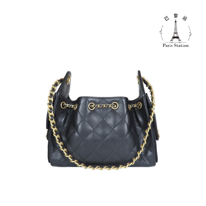 【巴黎站二手名牌專賣店】＊全新現貨＊CHANEL 香奈兒 真品＊黑色荔枝皮革25 BAG金鏈MINI肩背包-1