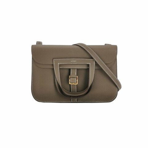 Hermes Halzan25馬鐙形手把斜背包單肩包TC牛皮金扣18etoupe大象灰Y刻