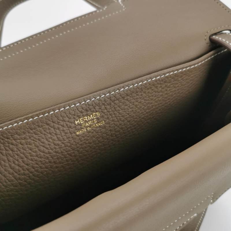Hermes Halzan25馬鐙形手把斜背包單肩包TC牛皮金扣18etoupe大象灰Y刻-7