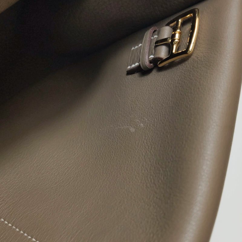 Hermes Halzan25馬鐙形手把斜背包單肩包TC牛皮金扣18etoupe大象灰Y刻-9