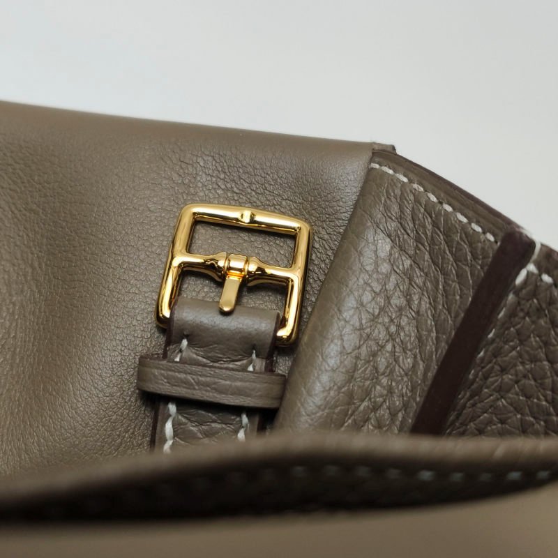 Hermes Halzan25馬鐙形手把斜背包單肩包TC牛皮金扣18etoupe大象灰Y刻-11