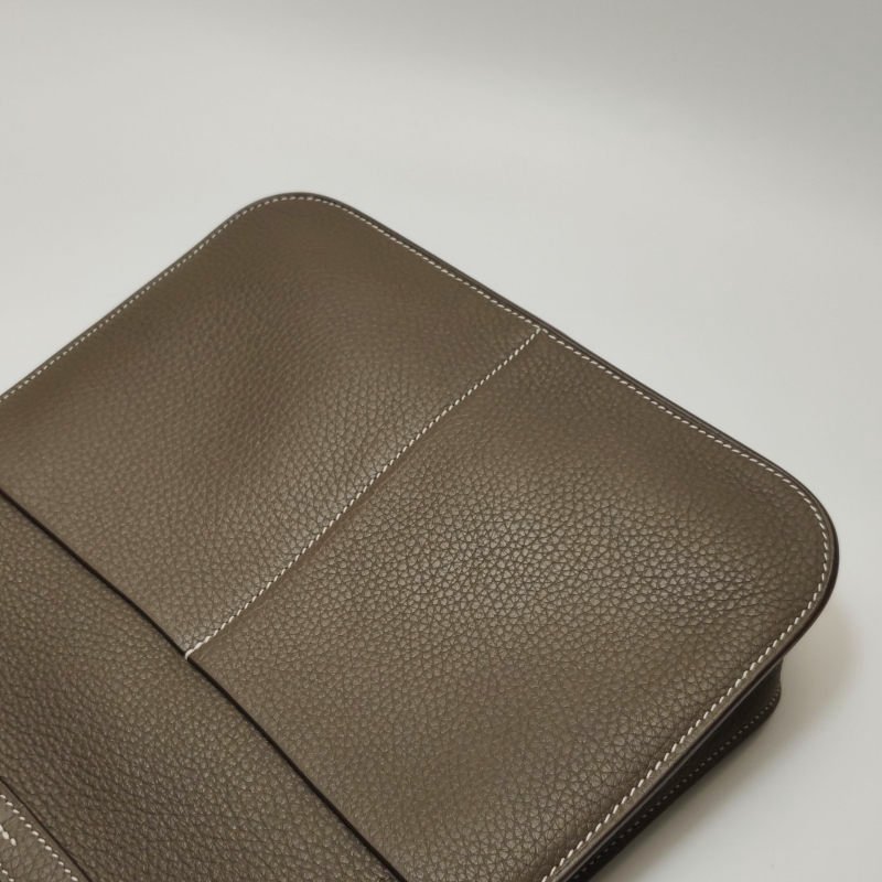 Hermes Halzan25馬鐙形手把斜背包單肩包TC牛皮金扣18etoupe大象灰Y刻-17