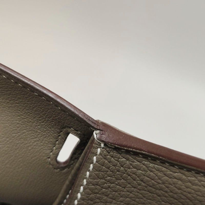 Hermes Halzan25馬鐙形手把斜背包單肩包TC牛皮金扣18etoupe大象灰Y刻-19