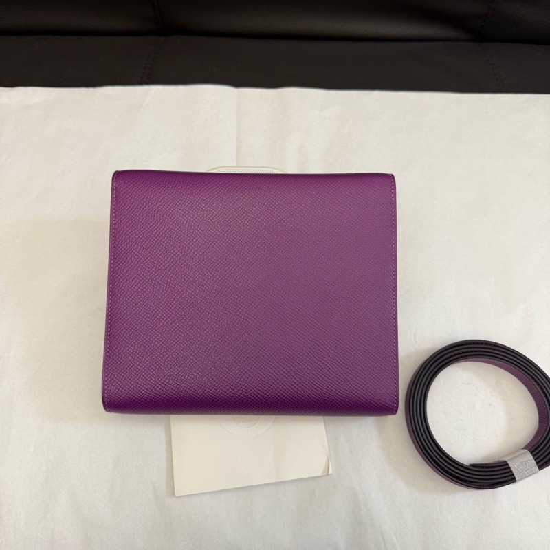 99新HERMES愛馬仕 海葵紫Clic 16金扣Epsom牛皮單肩斜挎包D刻尺寸：長16.4cm 寬2.2cm 高14.4cm。-1
