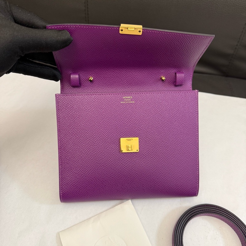 99新HERMES愛馬仕 海葵紫Clic 16金扣Epsom牛皮單肩斜挎包D刻尺寸：長16.4cm 寬2.2cm 高14.4cm。-6