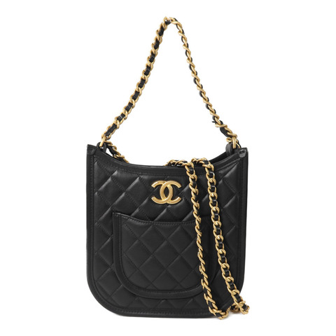 CHANEL 牛皮皮革Hobo鏈帶手挽肩背兩用袋