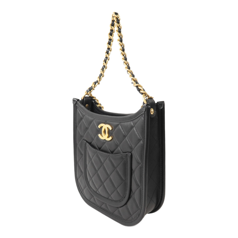 CHANEL 牛皮皮革Hobo鏈帶手挽肩背兩用袋-2