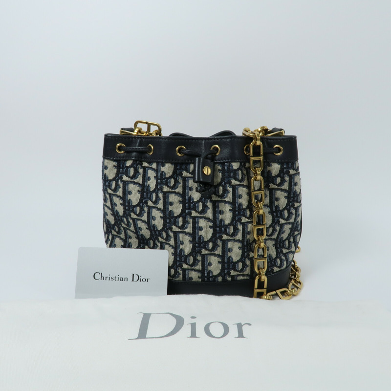 Dior 帆布Mini Oblique Bucket Bag鏈帶肩背袋-11