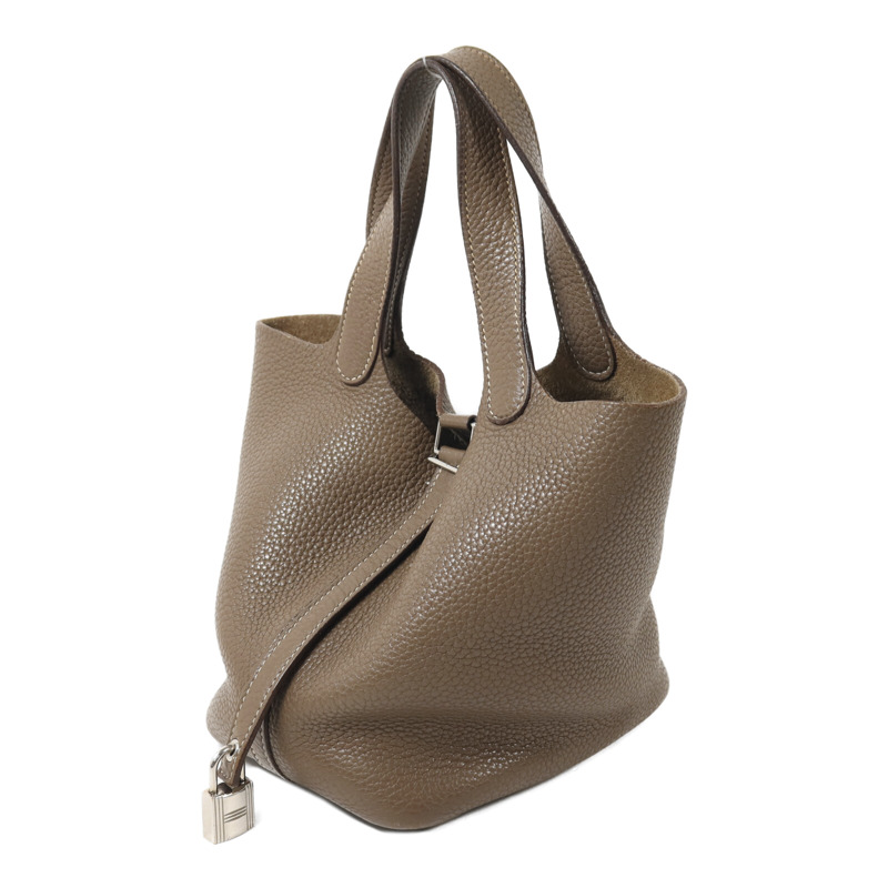 HERMES Clemence皮革Picotin PM手挽袋Etoupe-2