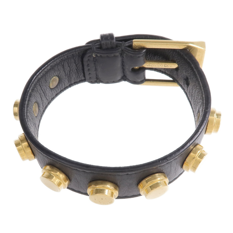 YVES SAINT LAURENT 牛皮皮革/金屬Studded De Force Bracelet手帶-3