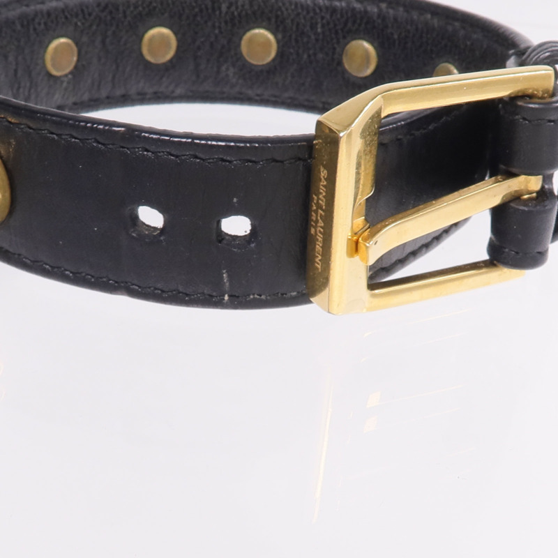 YVES SAINT LAURENT 牛皮皮革/金屬Studded De Force Bracelet手帶-5