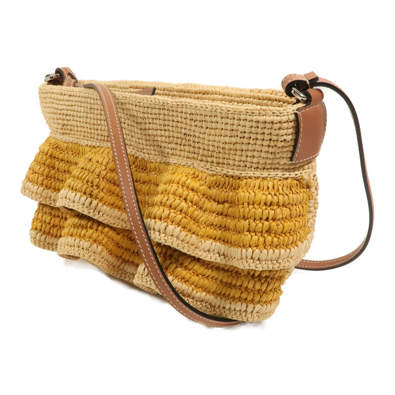 LOEWE Raffia/牛皮皮革Paula's Ibiza Ruffle Pochette肩背袋-2