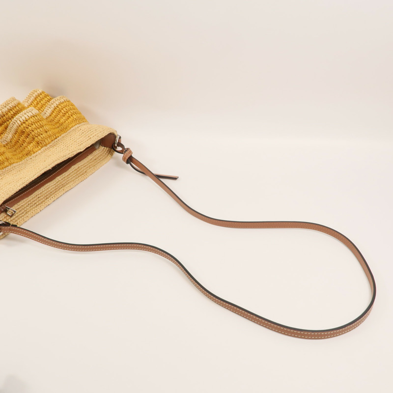 LOEWE Raffia/牛皮皮革Paula's Ibiza Ruffle Pochette肩背袋-7