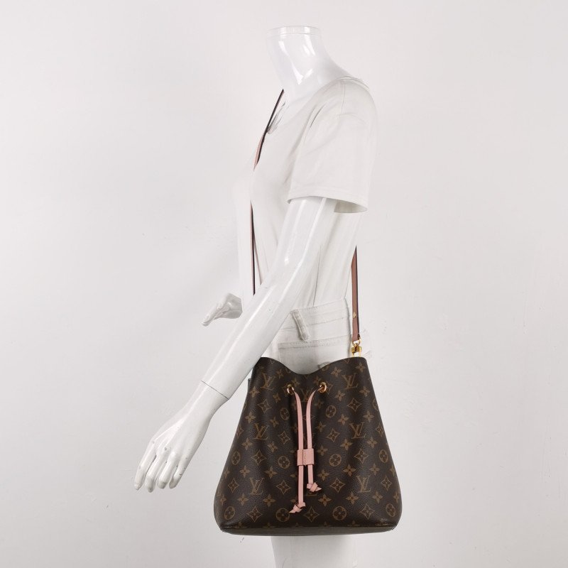 Louis Vuitton (LV) NÉONOÉ中號牛皮Monogram印花抽繩斜背包單肩包晶片款-1