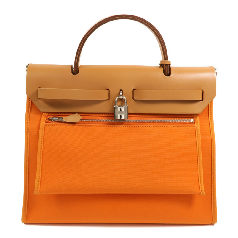 HERMES 帆布Herbag PM手挽肩背兩用袋Orange-1