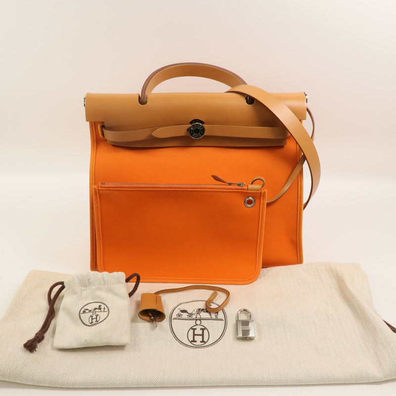 HERMES 帆布Herbag PM手挽肩背兩用袋Orange-9
