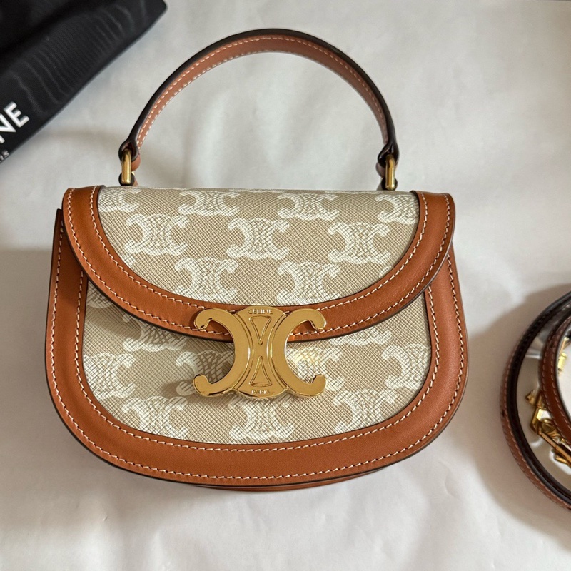 99新賽琳/Celine 老花白色凱旋門大logo手提單肩斜挎包 有塵袋 尺寸：15.5 x 11.5 x 5cm-0