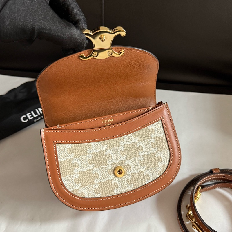 99新賽琳/Celine 老花白色凱旋門大logo手提單肩斜挎包 有塵袋 尺寸：15.5 x 11.5 x 5cm-6