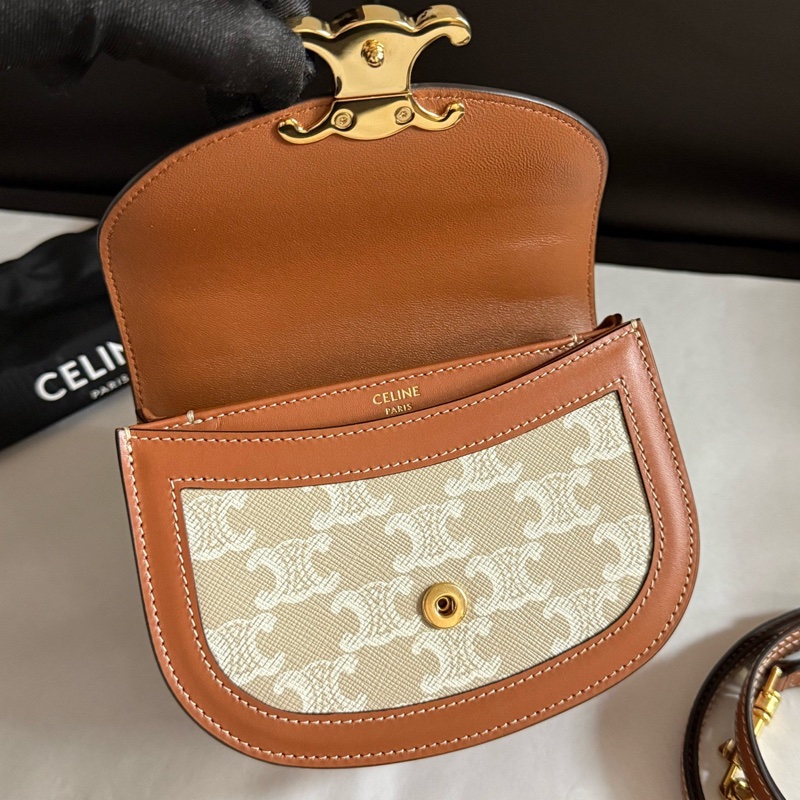99新賽琳/Celine 老花白色凱旋門大logo手提單肩斜挎包 有塵袋 尺寸：15.5 x 11.5 x 5cm-9