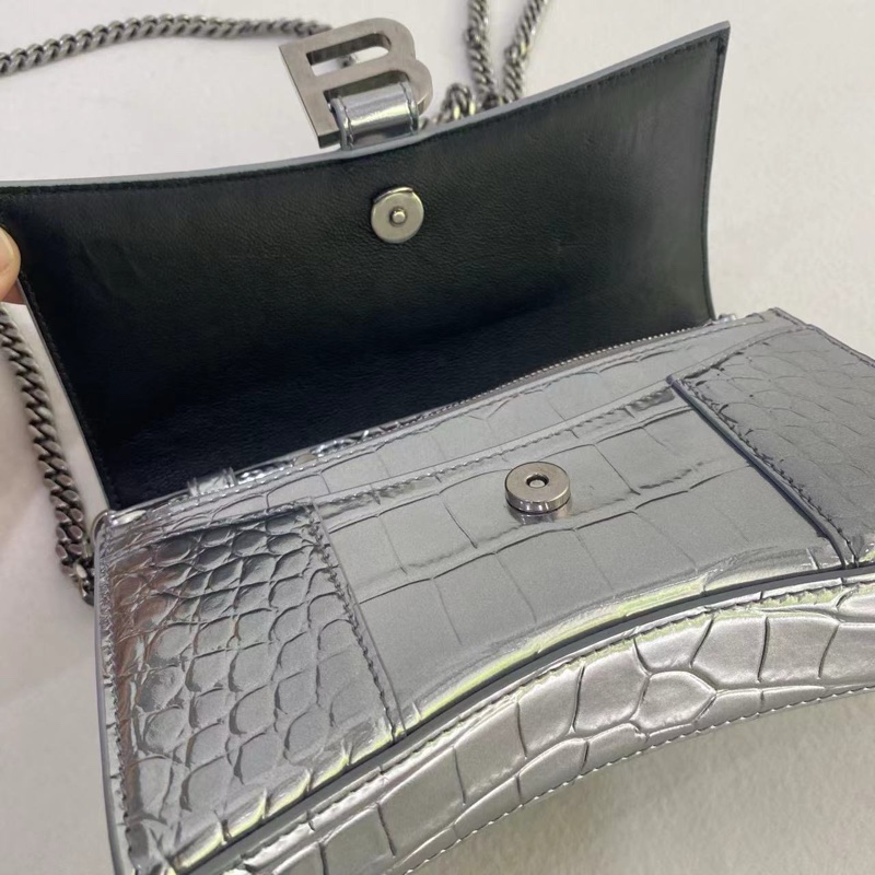 Balenciaga 巴黎世家銀色壓紋鏈條女士迷你沙漏斜挎包-2