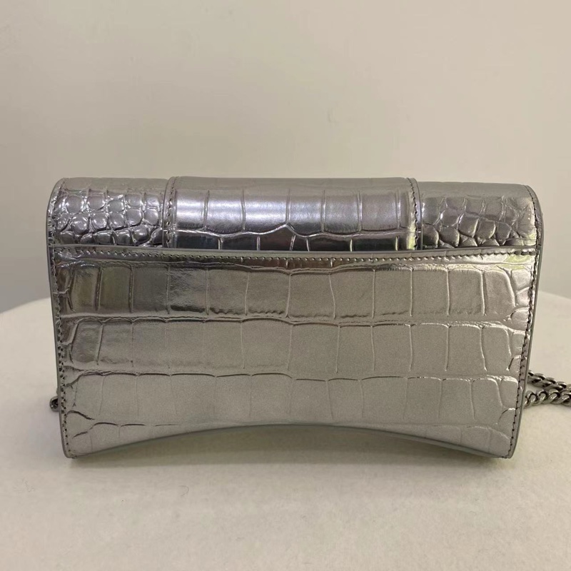 Balenciaga 巴黎世家銀色壓紋鏈條女士迷你沙漏斜挎包-4