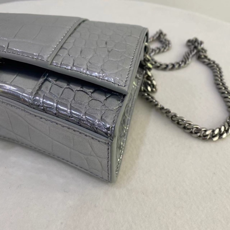 Balenciaga 巴黎世家銀色壓紋鏈條女士迷你沙漏斜挎包-6