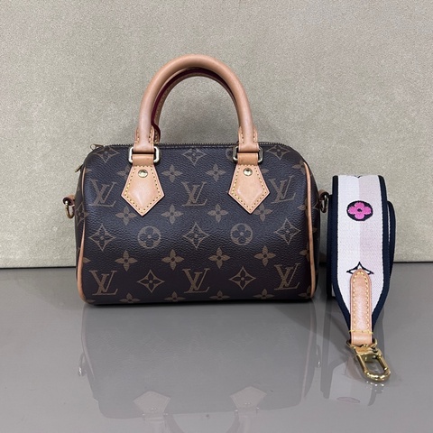 LV 原花金釦Speedy20手提斜背波士頓包